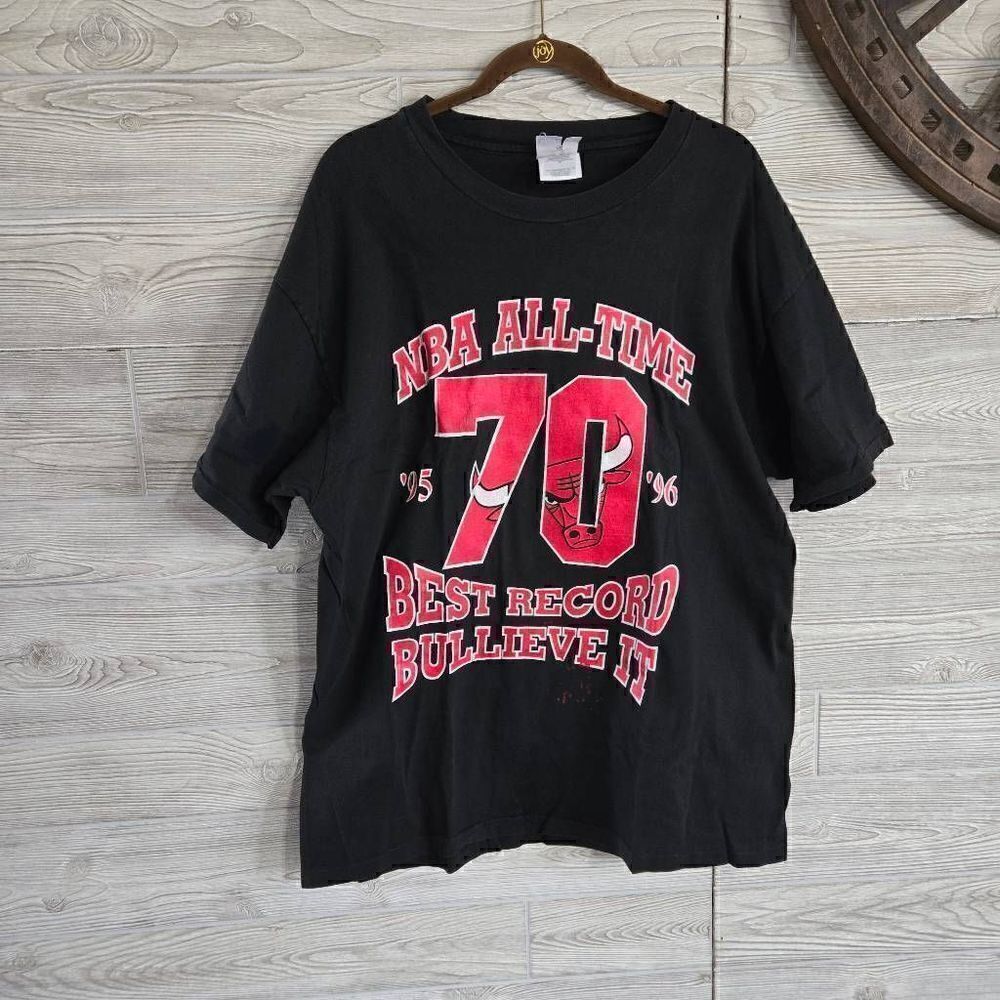 Chicago Bulls NBA All Time Best Record Bullieve It 95 96 Mens SZ XL Hanes Beefy